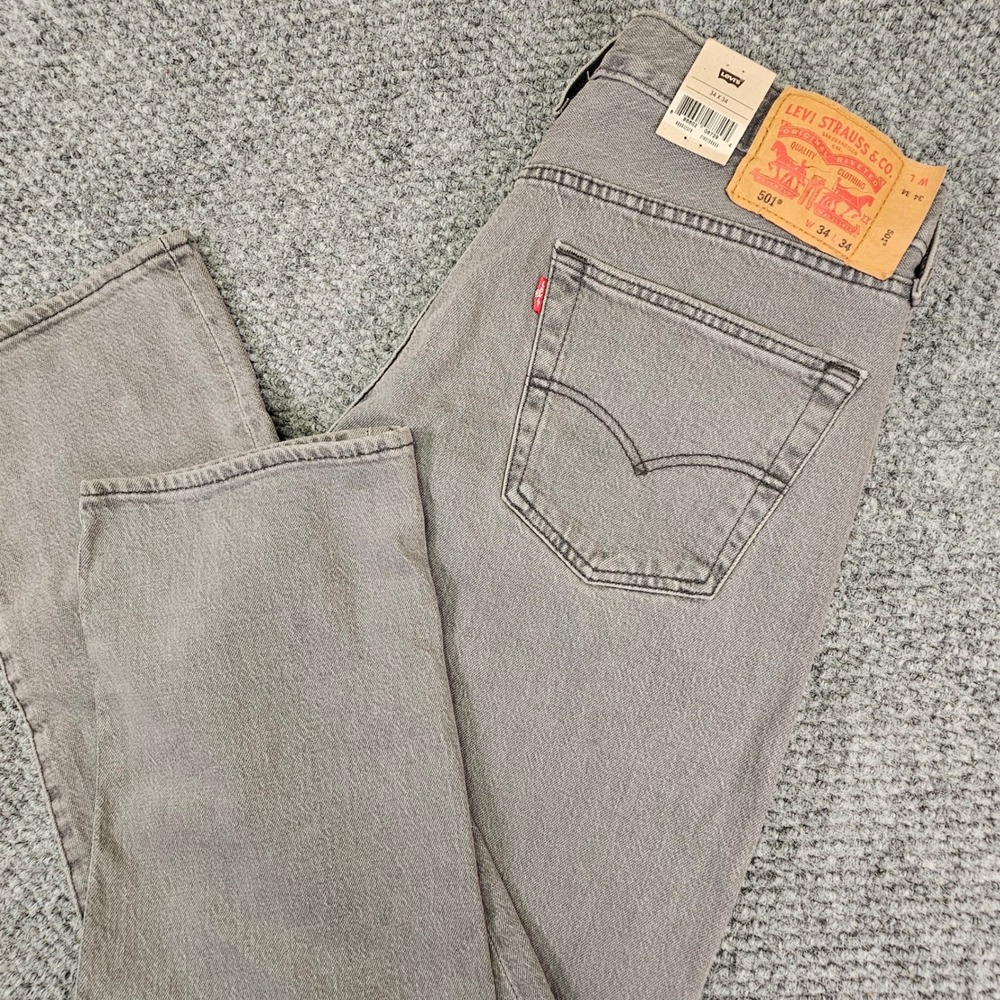 NWT Levis 501 Original Fit Grey Straight Leg Mens Jeans 34x34 NEW